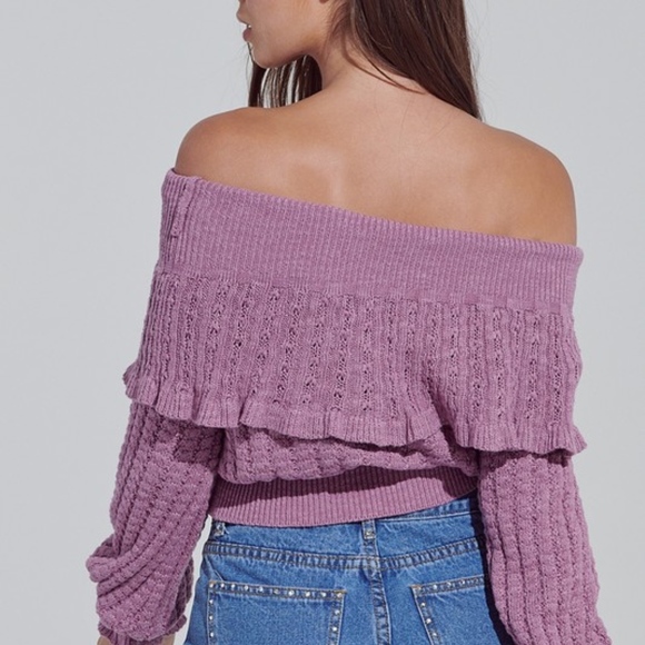 Off Shoulder Ruffled Knit Sweater Top - Picture 3 of 5